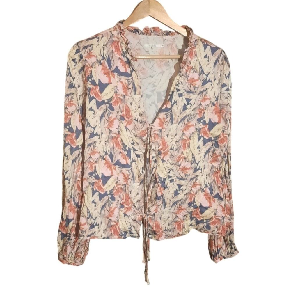 Revolve Tularosa Lena Garden Pink Floral Print Self Tie Womens Blouse Size Large